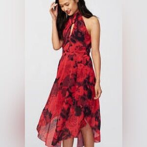 RACHEL Rachel Roy Red and Black One-Shoulder Floral Midi Dress